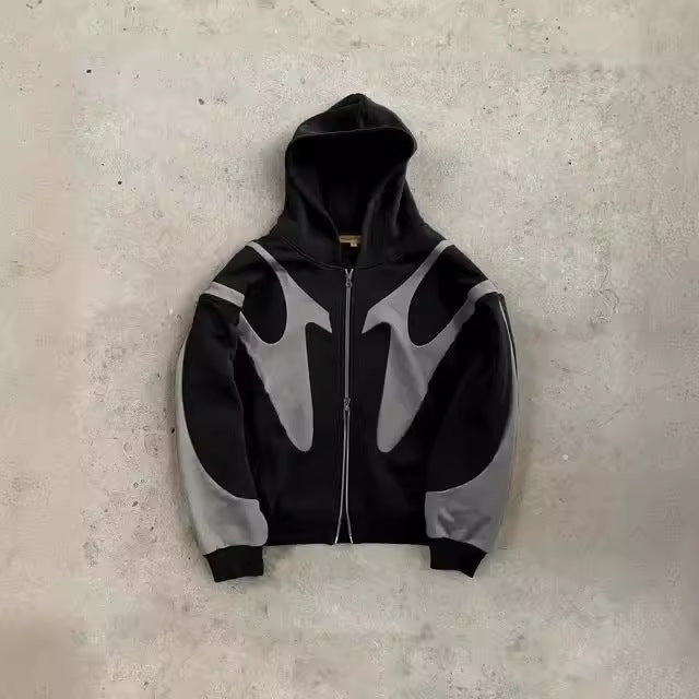 European and American Foreign  Autumn and Winter New Street Hip-hop Stitching Printed Hoodie Y2K Harajuku Style Coat Sweatshirt