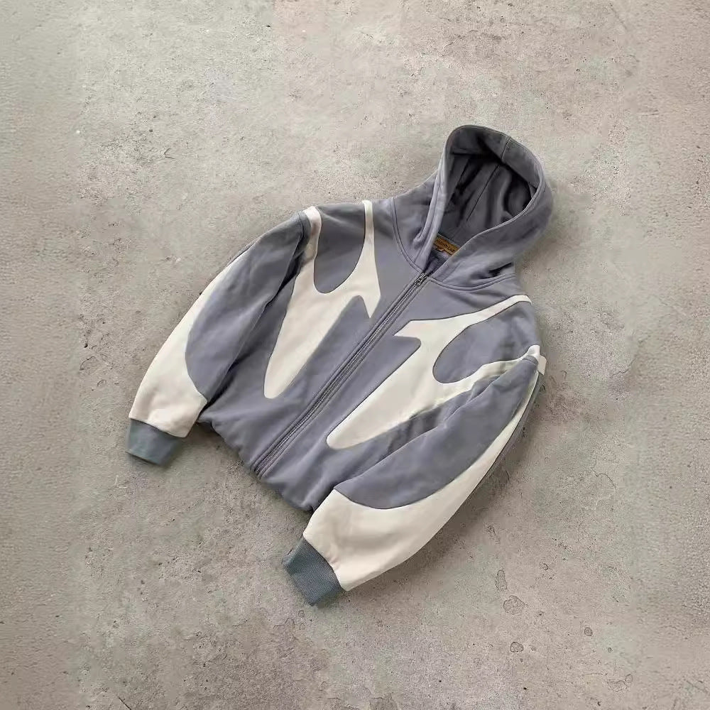 European and American Foreign  Autumn and Winter New Street Hip-hop Stitching Printed Hoodie Y2K Harajuku Style Coat Sweatshirt