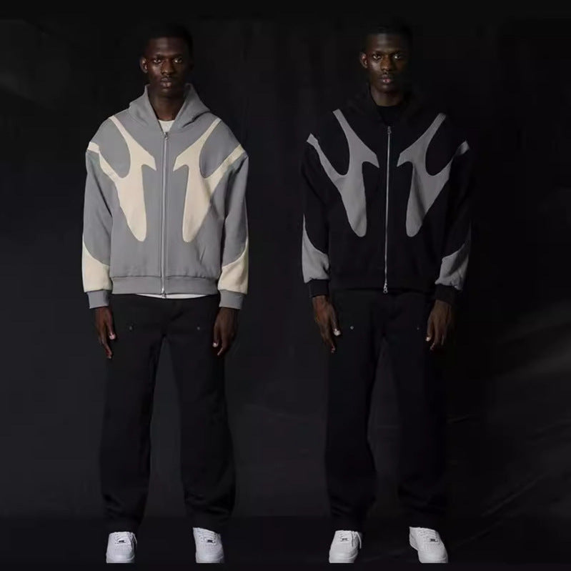 European and American Foreign  Autumn and Winter New Street Hip-hop Stitching Printed Hoodie Y2K Harajuku Style Coat Sweatshirt